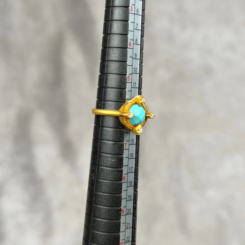 Freida Rothman BOHO Turquoise CZ 14K Gold over Sterling Silver Ring Size 6